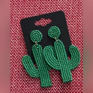 Green Beaded Cactus Statement Earrings Western Cowgirl Boho